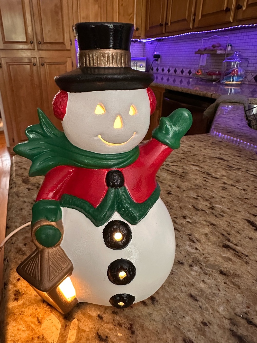 Vintage Ceramic Snowman Light 8" Hand Painted Christmas Decor